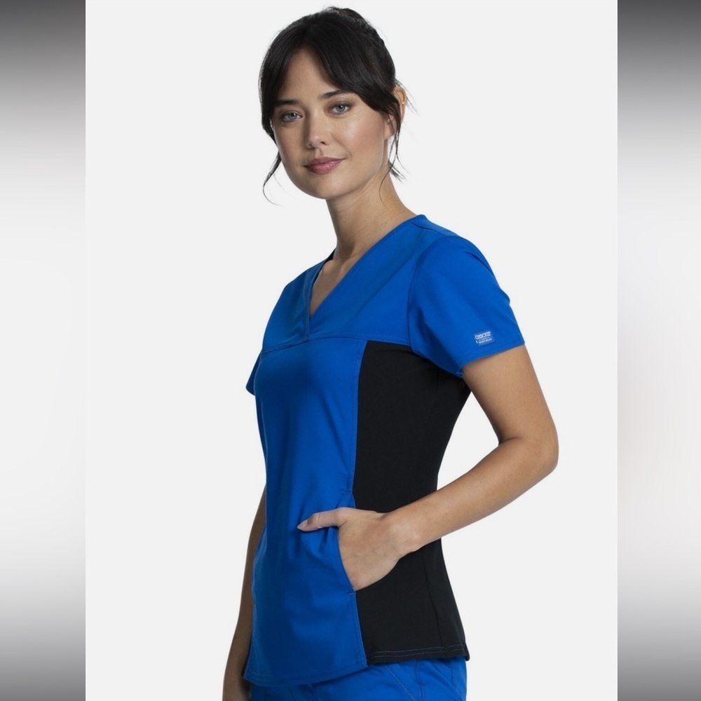 NWT Cherokee WorkWear Scrub V-Neck Knit Panel Top WW2875 ROY Royal Sz Small